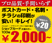 プロ品質、手間いらず！ﾎﾟｽﾄｶｰﾄﾞ・名刺・チラシ印刷資料請求